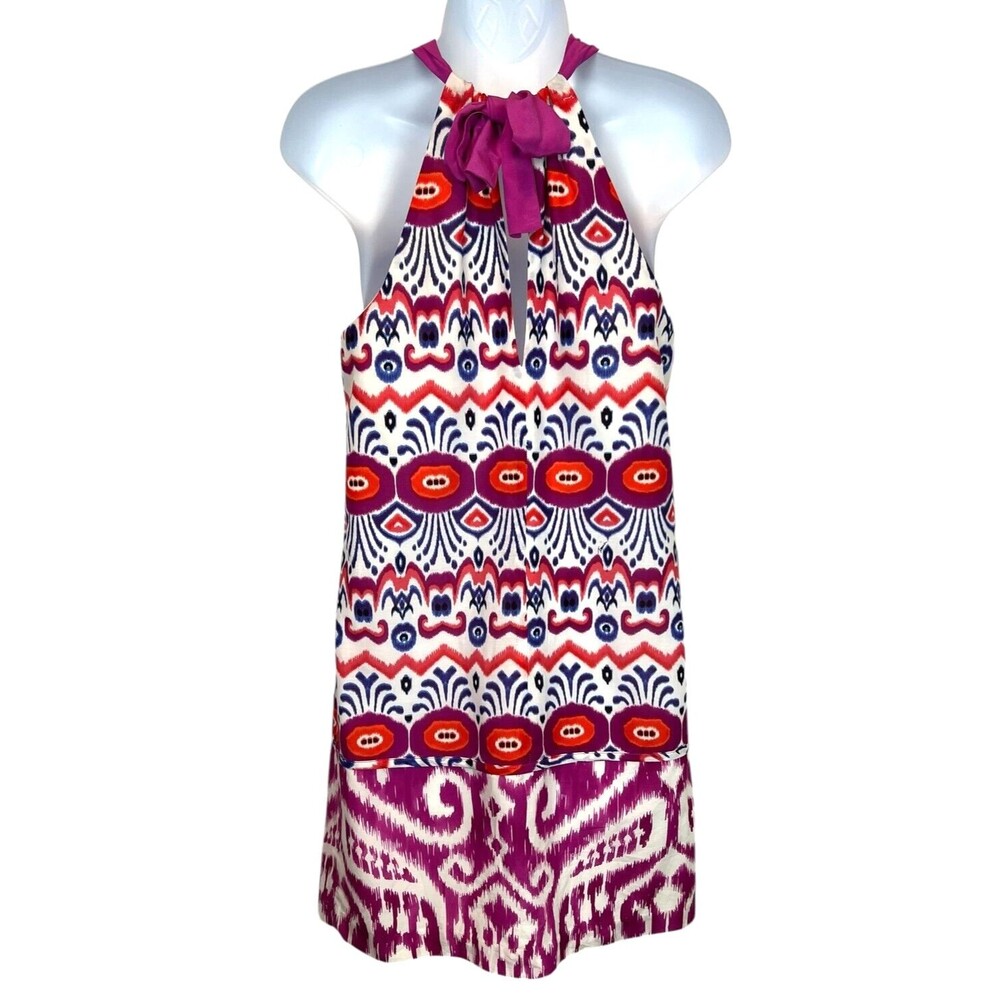 Trina Turk Blue Pink Orange Menara Ikat Genevieve Halter Dress Size 2 - Picture 7 of 15